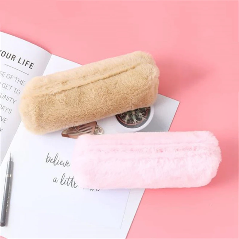 Однотонный плюшевый чехол карандаш Kawaii пенал s Bag для канцтоваров школьный Чехол