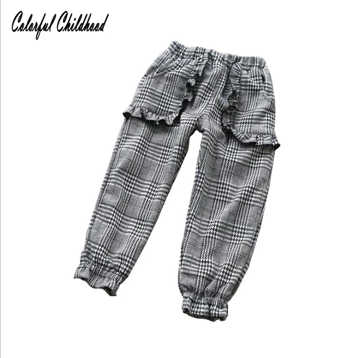 New Baby Girls Pants Fashion Plaid Ruffles Thicken Velvet Trousers