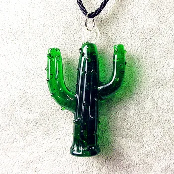 

6pcs Custom ins Style Hand made Murano Glass artificial cactus Figurines decoracion pendant Men's Necklace Ornaments accessories