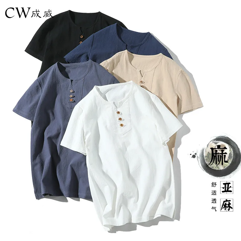 

CW 2018 New Summer Style Mens Short Sleeve Cotton Linen T shirt Tee Shirts Short Sleeve T-shirt Men Fashion T Shirt Wholesale