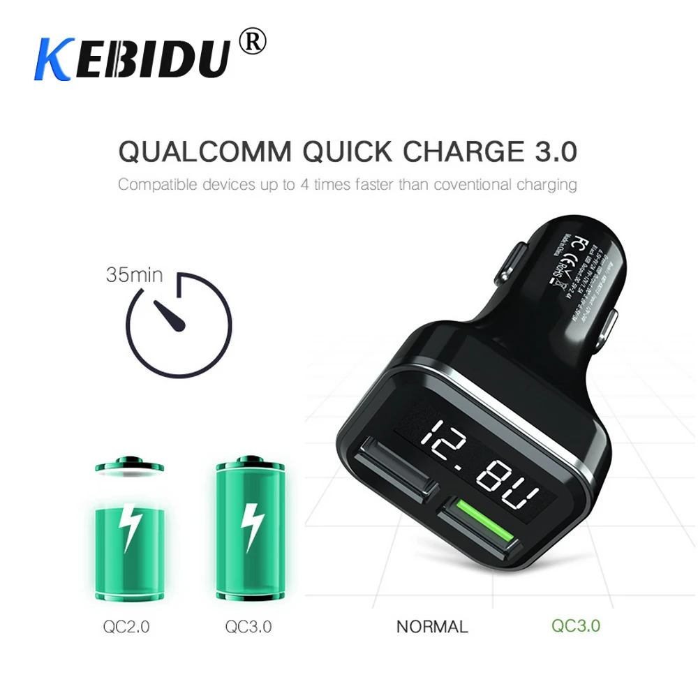 

12V-24V Voltage and current led display Dual USB QC 3.0 car Charger Quick Fast Charge Phone for iPhone Samsung Tablet huawei
