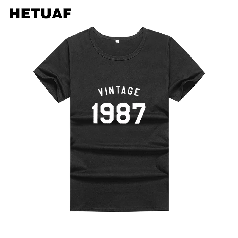 

HETUAF Vintage 1987 T Shirt Women Tops 2018 Summer Korean Fashion Tshirts Cotton Women Letter Printed Tee Shirt Femme Big Size