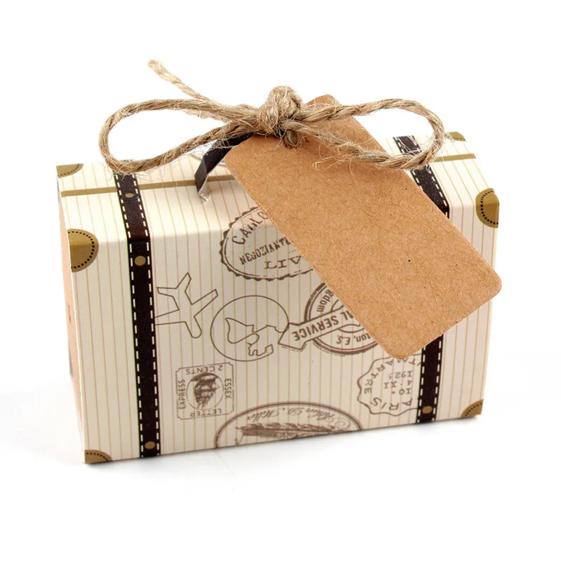 

50pcs Mini Suitcase Kraft Candy Box Bonbonniere Wedding Gift Boxes Travel Themed Party for Anniversary Birthday Baby Shower Bo
