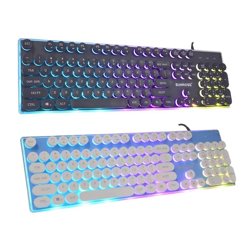 

SUNROSE GK30 USB Wired Retro Round Keycap 3-color Backlight Gaming Keyboard for PC Mechanical Keyboard with Package for LOL PUBG