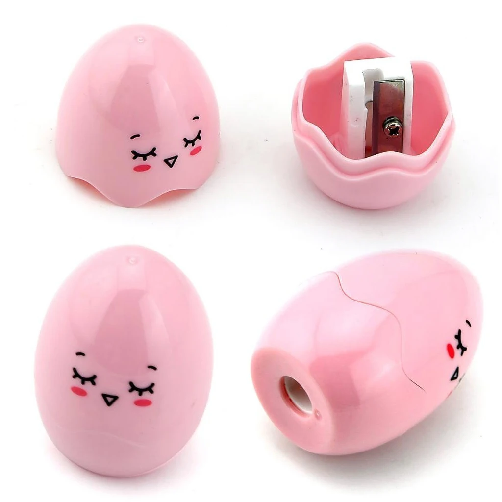 Pack of 3 Kawaii Cartoon Plastic Single Hole Egg Pencil Sharpener 3 Color