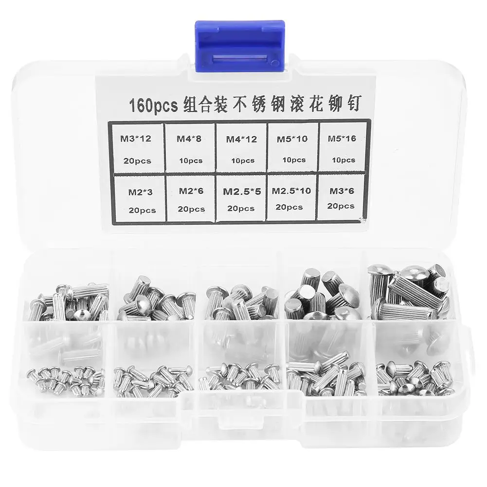 

160pcs M2-M5 Stainless Steel Round Head Knurled Shank Solid Rivets Assortment Set Rivet fashion hot