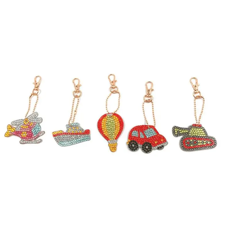 

5pcs/Set DIY Full Drill Diamond Painting Traffic Vehicle Keychain Embroidery Cross Stitch Craft Needlework Key Ring
