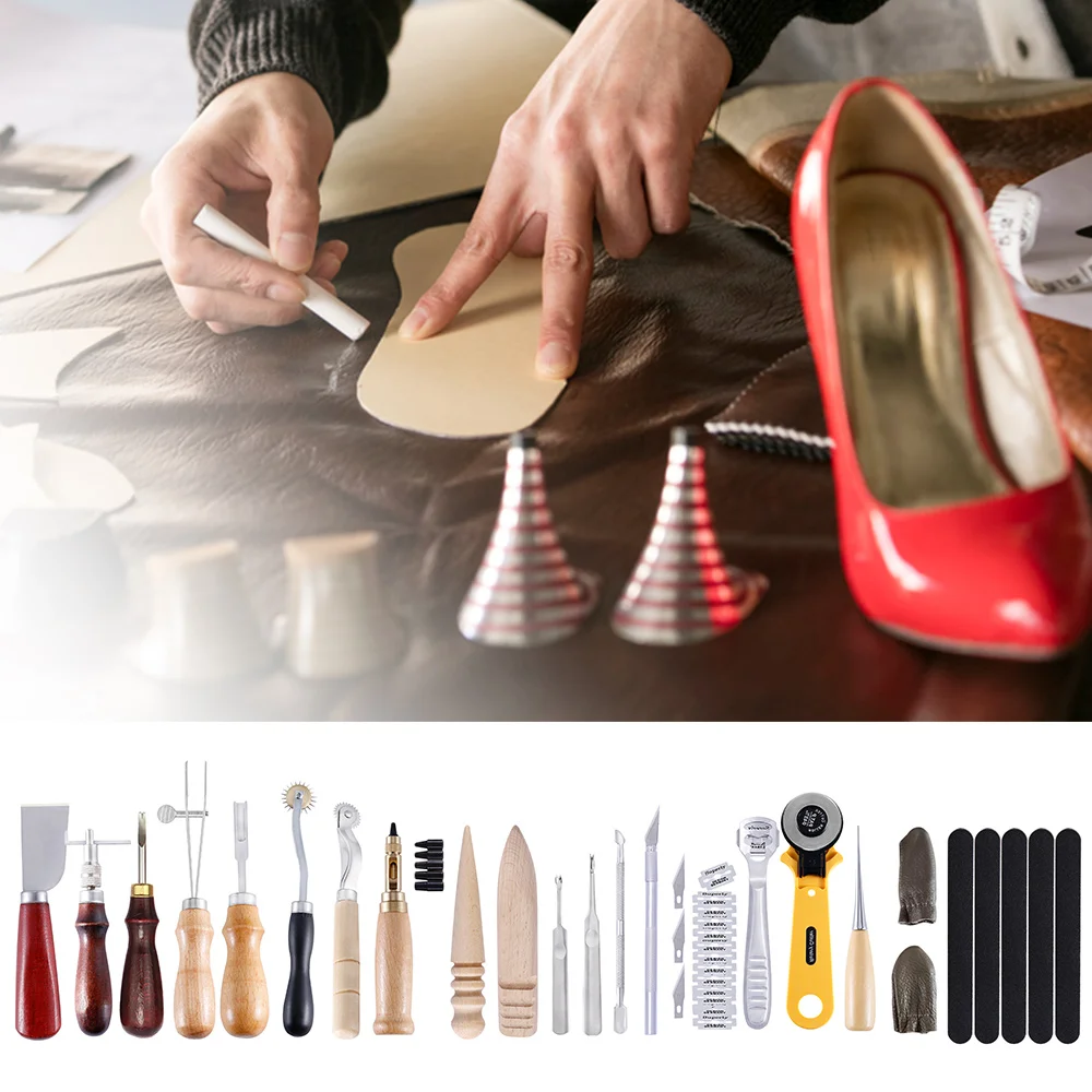

Professional 7/ 13/24Pcs Set Leather Craft Tools Kit Hand Sewing Stitching Punch Carving Work Saddle Leathercraft Accessories Q3