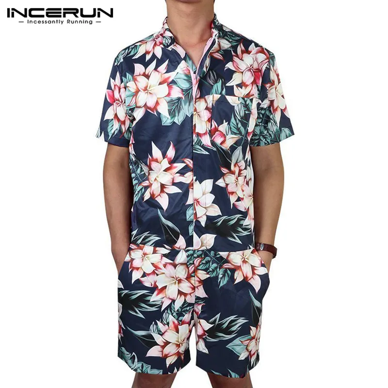 

INCERUN 2019 Fashion 3D Print Men Rompers Shortsleeve Streetwear Men Cargo Overalls Pockets Casual Playsuit Loose Jumpsuit S-5XL