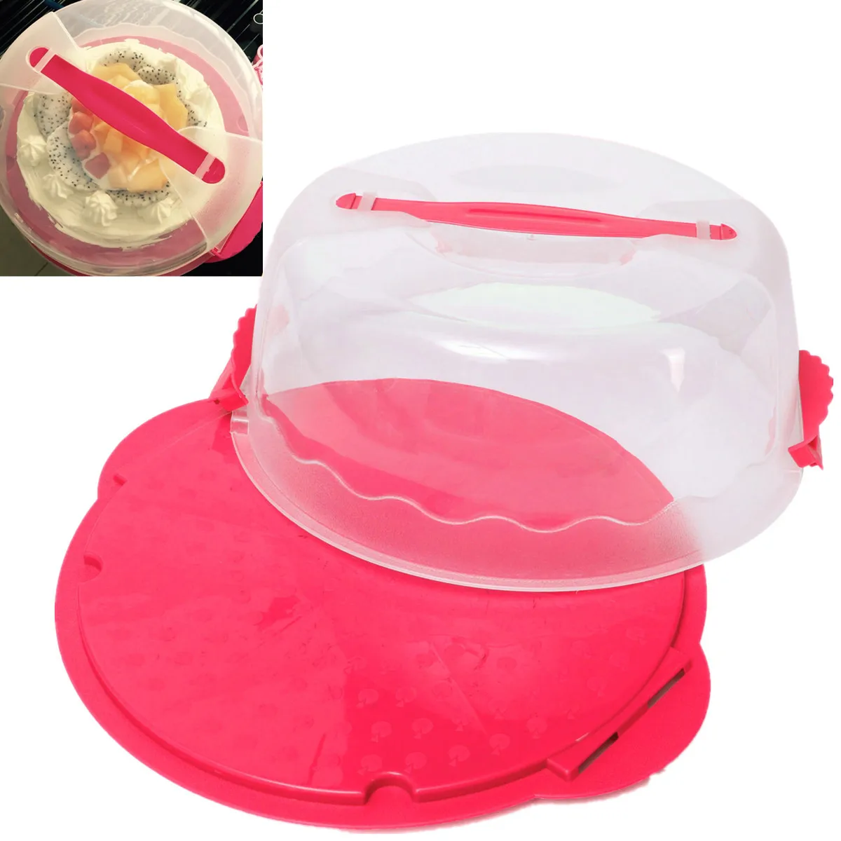 

8''Inch Diameter 28.2cm Portable Locking Cake Cupcake Dessert Pretension Box Carrier Storage Container Gift Boxes/Bag For Party