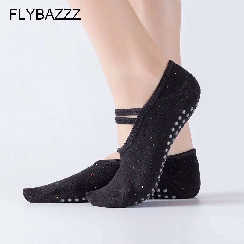 

New Hot Sale Round Bandage Yoga Socks Ladies Ballet Dancing Socks Anti-slip Sports Cotton Socks With Ribbons Gym Fitness Socks