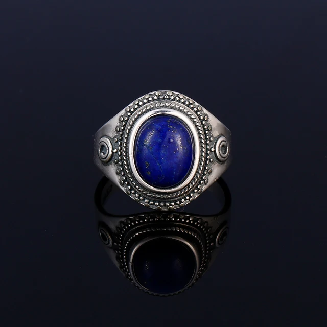 Original 925 sterling silver jewelry natural blue lapis lazuli ring oval 8X10MM engagement anniversary gift wholesale