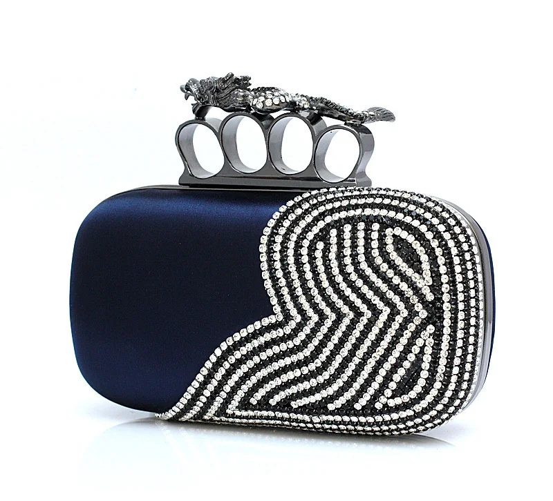 

Jaron Fashion Skull Purses Luxury Diamond Evening Bags Skull Knuckle Ring Handbag Wedding Clutch bag With Shoulder Chain 4 Color
