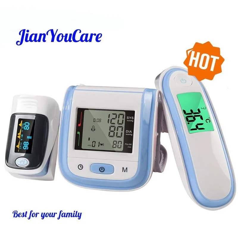 

JianYouCare Fingertip Pulse Oximeter & LCD Wrist Blood Pressure Monitor & Baby Ear Infrared Thermometer Family Health Care Gift