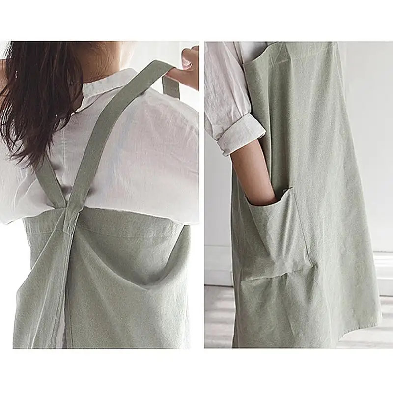 Cooking Apron Working Painting Aprons Cotton Linen Overall Japanese Style Kitchen Flower Shop Apron for Men Women Kids