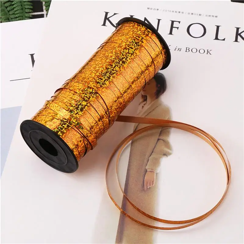 

4 Rolls/Set 5MM 100 Yards Laser Balloons Ribbons Handmade Curling Ribbons Gift Party Accessories (Golden/Silver/Red/Green)