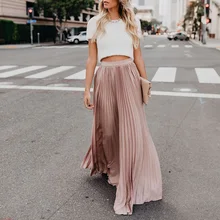 holiday style pleated Women skirts Ladies Solid Color elastic High Waist Skirt Autumn Spring Casual long maxi Skirt falda larga fresh style solid color elastic waist tiered skirt for women