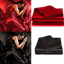 95gsm 4 Pce роскошный атласный Шелковый мягкий комплект постельного белья-красный черный 24
