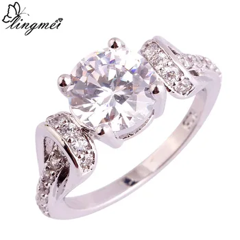

lingmei Wholesale Fashion Jewelry Dazzling Oval White CZ Silver ColorRing Size 6-9 10 11 Wedding Ring for Men Women