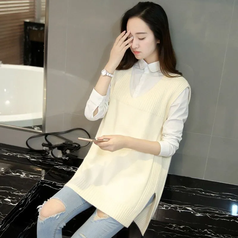 

2018 New Arrival Autumn Female Cashmere V Neck Knitting Vest Korean Elegant Casual Sweater Vest