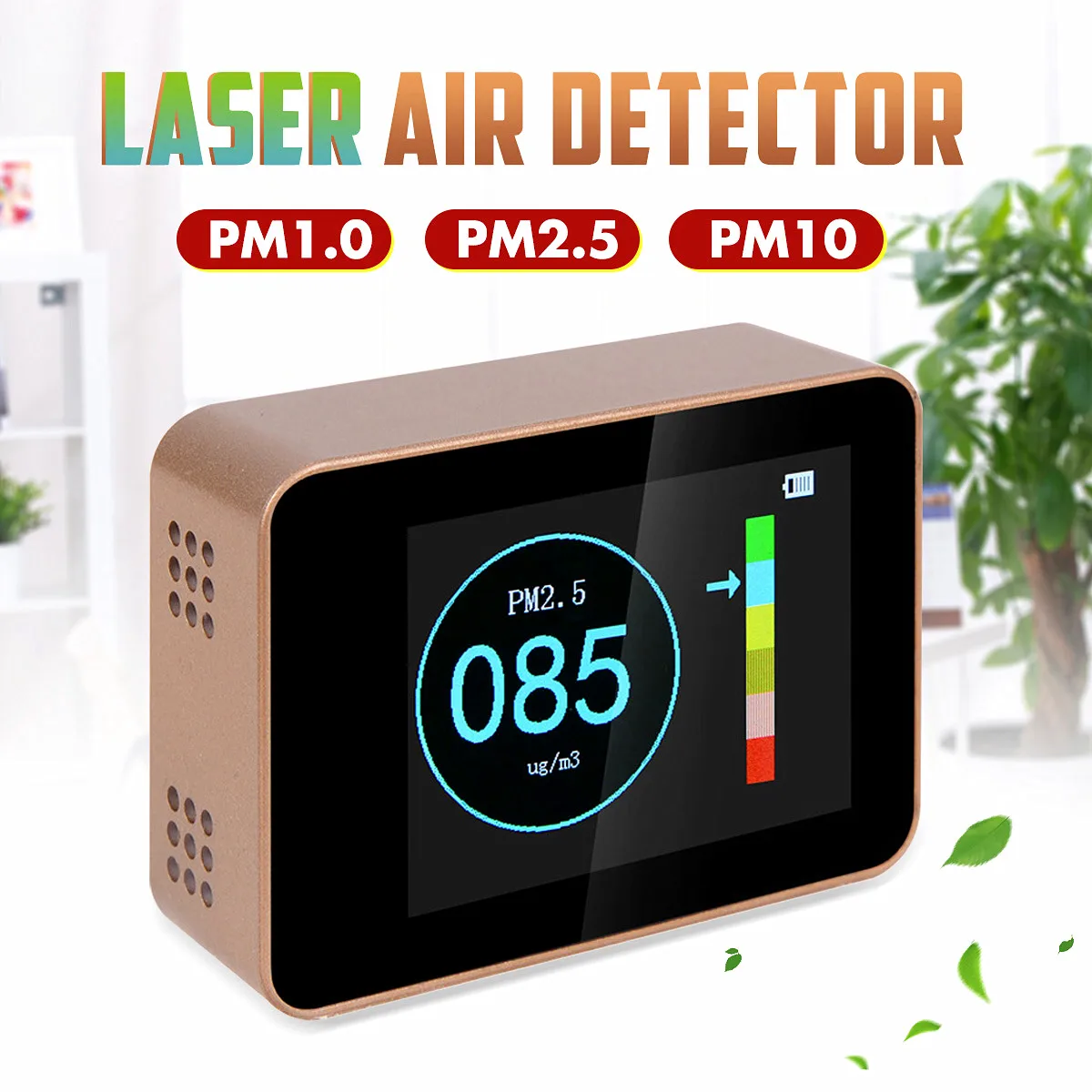 

Portable Laser PM1.0 PM2.5 PM10 Detector Household Office Car Air Quality Tester Rechargeable li-ion Battery Diagnostic Tool