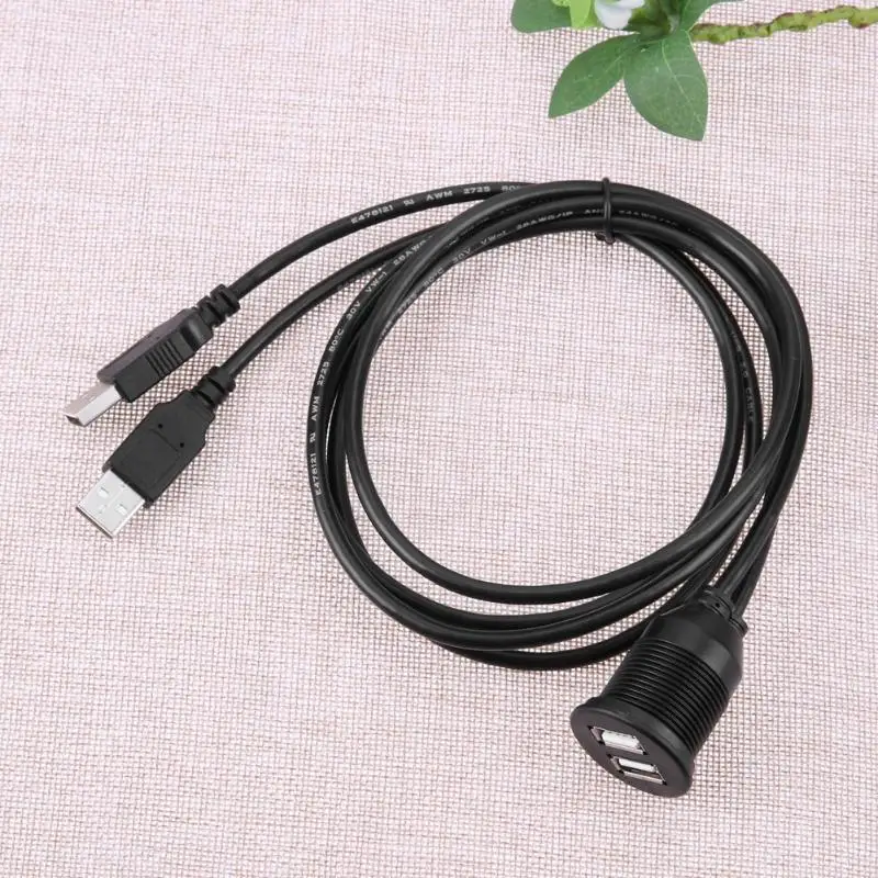 

1m 2 USB Plug Lead Panel Data Van Dashboard Flush Cord Dual USB Socket Extension Cable Car Mount for Automobiles Motorcycle