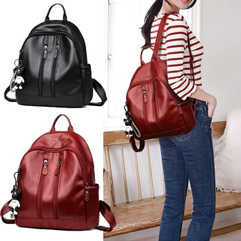 

Women Girls Backpack Travel PU Satchel Leather Zipper Rucksack Shoulder School Bags Ladies Fashion Backpacks