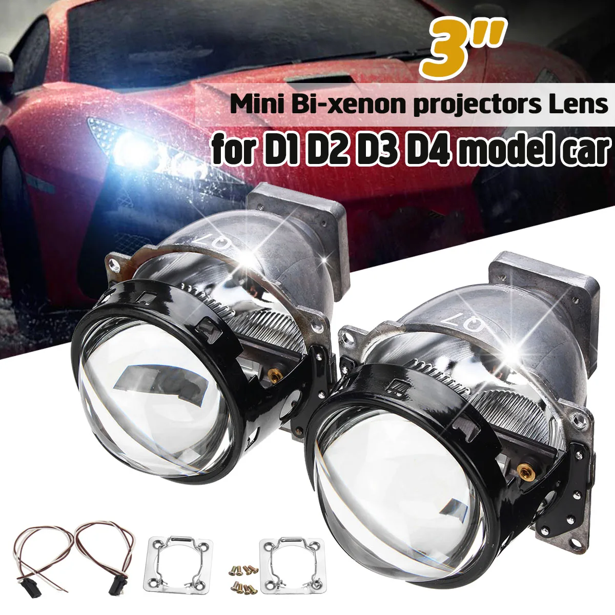 

2 PCS 3Inch Q7-HID Headlight Bi-Xenon Projector Len Shrouds Kit For D1S D2S D2H D3S D4S