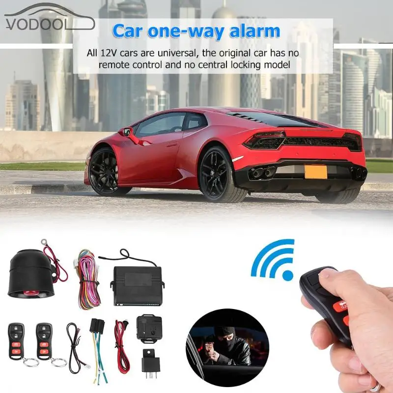 

12V One-Way Car Vehicle Universal Alarm System Anti Theft Burglar Protection Security Keyless Entry Siren with 2 Remote Control