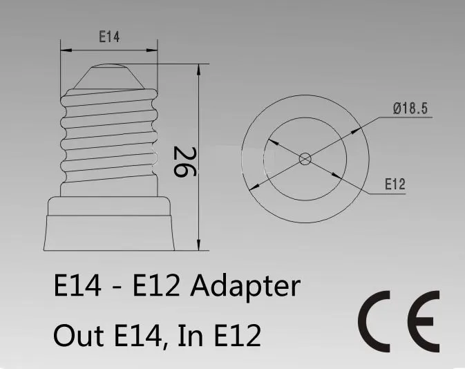 e14 to e12 LED Lamp socket adapter Dimension