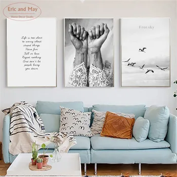 

Nordic Poster Black And White Love Warrior Posters And Prints Wall Art Canvas Painting Sky Bird Hand Abstract Canvas Unframed