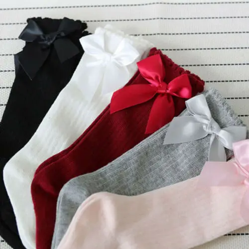 

2019 Children Girls Tights Cotton Warm Silk Stockings Toddler Kids Baby Girl Solid Color Bowknot Knee High Socks for 0-4Y Girls