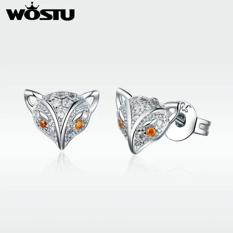WOSTU 2019 милые маленькие лисички циркониевые серьги гвоздики романтические
