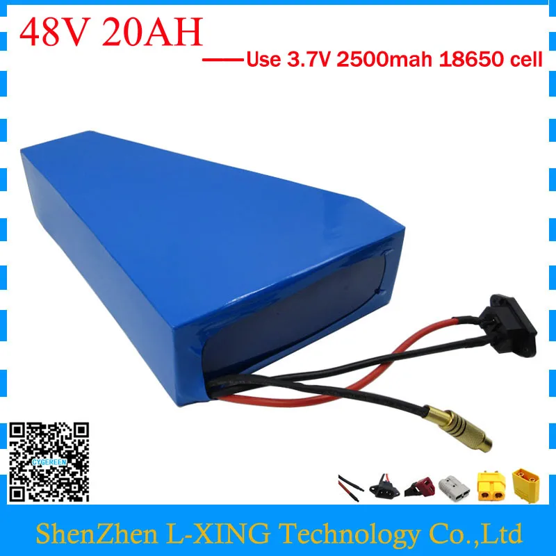 

Hot sale 48V 1000W battery 48V 20AH triangle lithium battery pack 48v 20ah electric bike battery with bag +54.6V 2A charger