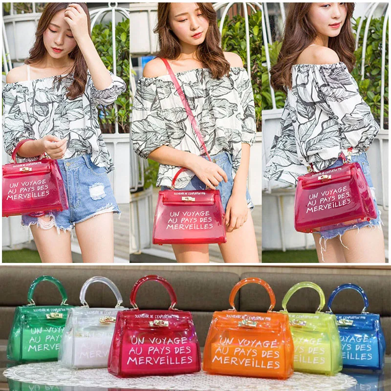 New 2019 Women Fashion Transparent PVC Clear Alphabet Jelly Shoulder Bag Letters Candy Color Water Proof Messenger Tote Handbag New 2019 Women Fashion Transparent PVC Clear Alphabet Jelly Shoulder Bag Letters Candy Color Water Proof Messenger Tote Handbag