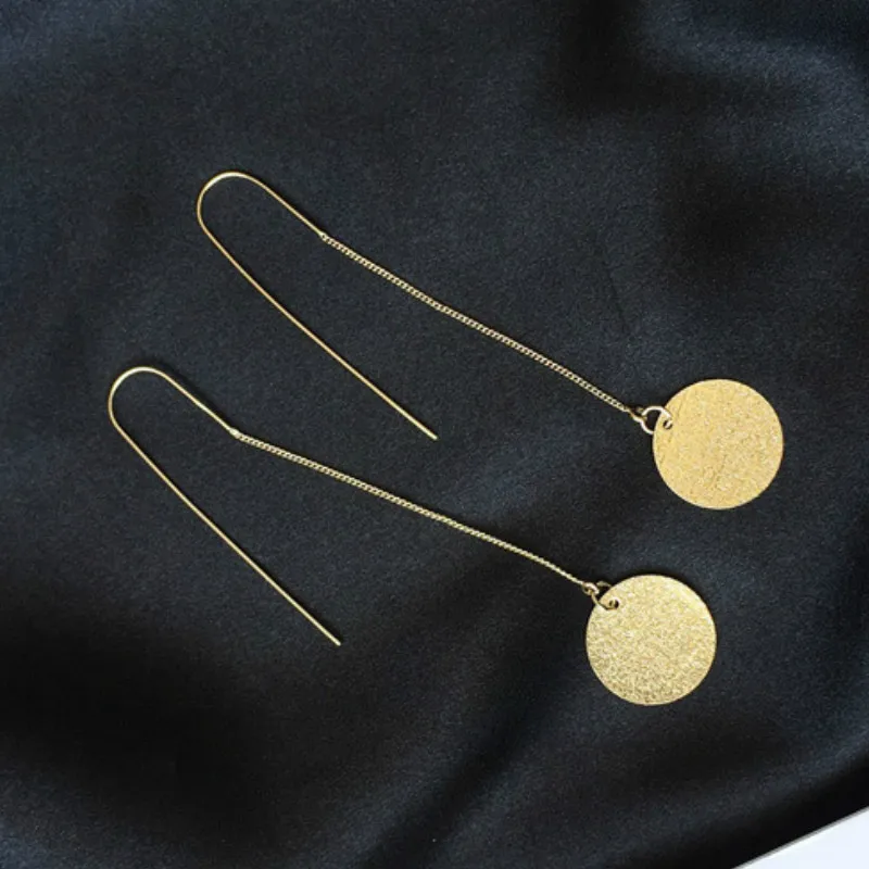 

Eleple Yellow Gold Color Sand Round Piece Tassel Earrings for Women Wholesale Hot Ins Long Dangle Drop Earring Supplier C7010