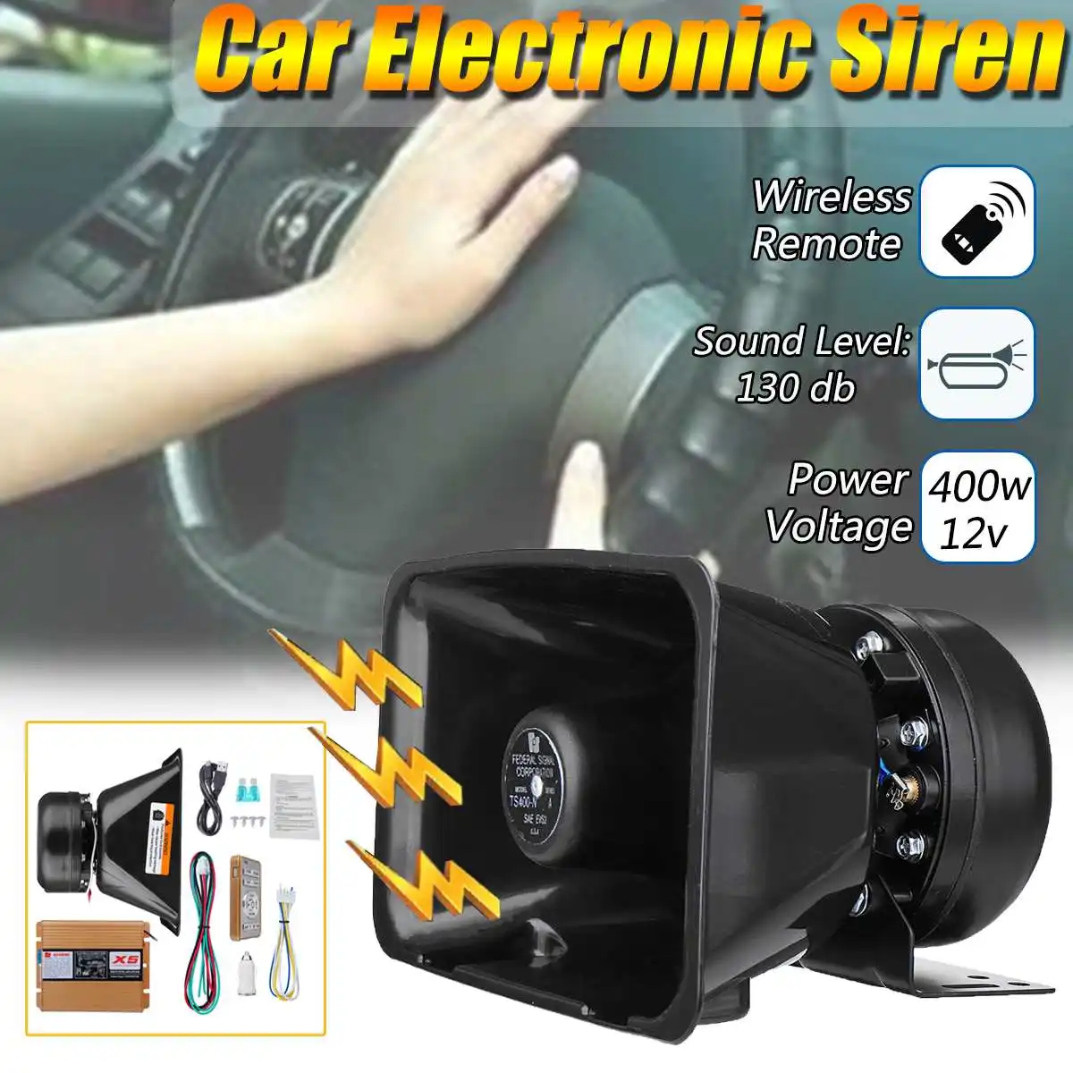 

18 Sounds 400w 12v Motor Auto Car Vehicle Truck Wireless Remote Control Siren Amplifier Alarm Horn Electronic Siren Loudspeaker