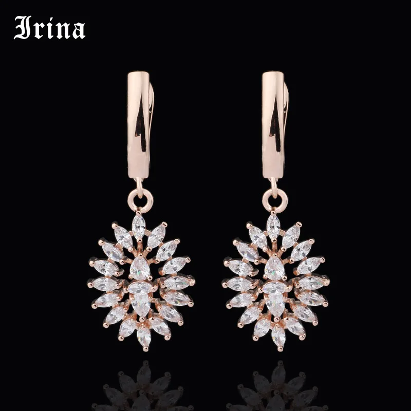 

Irina 585 Korean version of the hot fashion fine wild Luxury horse eye zircon hanging earrings With Rose Gold Color