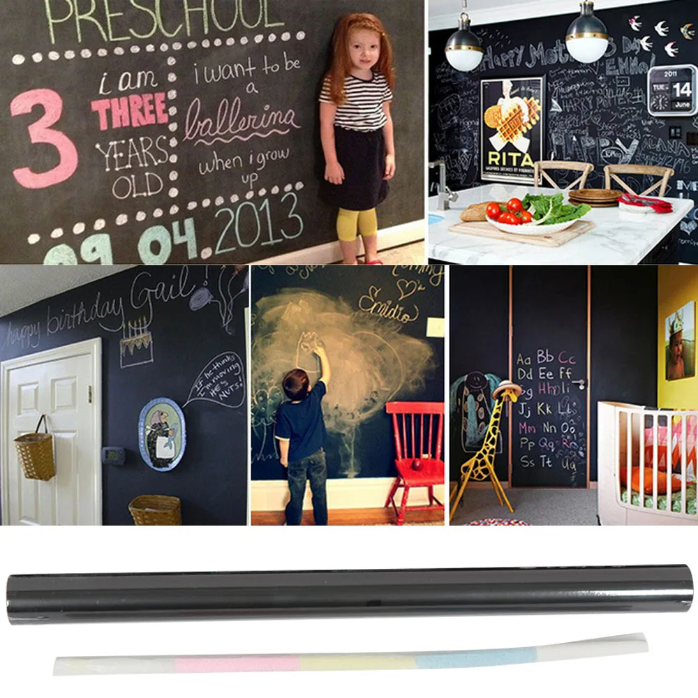 

45 x 200cm Removable Waterproof Reusable Self-adhesive Blackboard Chalkboard Wall Decal Sticker with 5 Chalks