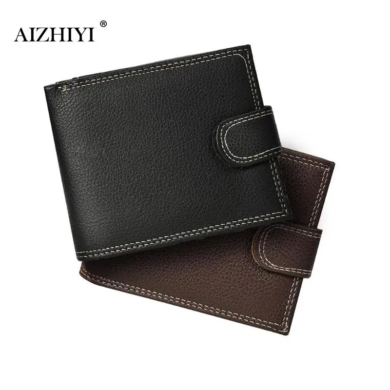 

Fashion Short Bifold Leather Men Wallets Casual Solid Style Zipper Purse Man Card Horder Leather High Quality Male Wallet Purses