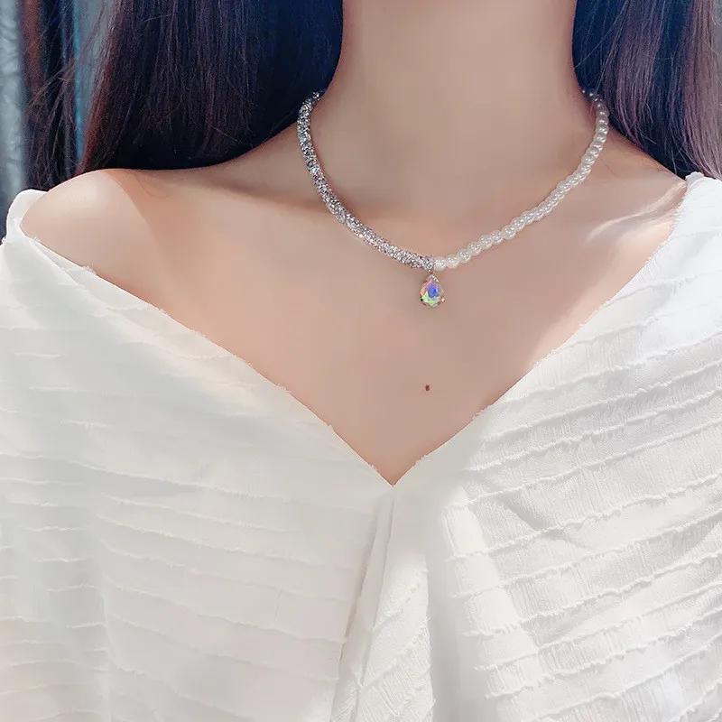 FYUAN колье из искусственного жемчуга ожерелья для женщин Bijoux Красочные капли воды Кристалл кулон ожерелья массивные Ювелирные изделия Подарки