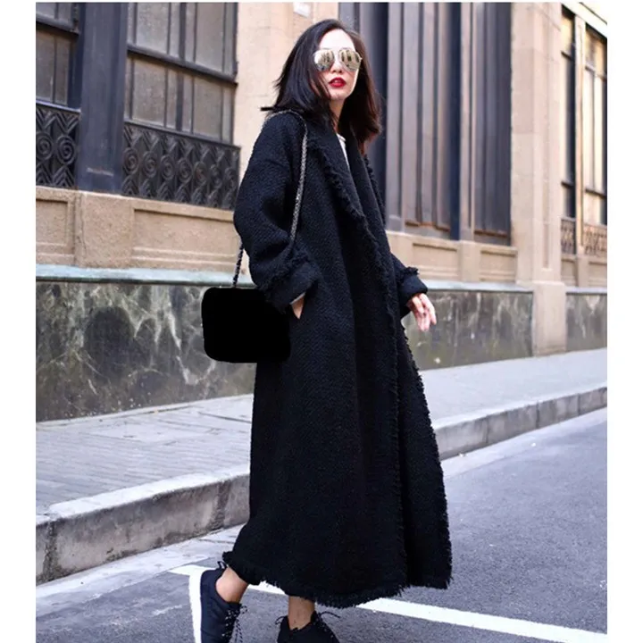 Gland Hiver 2018 Lâche En Automne Solide Manteau Oversize down Pardessus Élégant Collar Laine Long Femmes Manteaux Turn Noir 5rqz4r