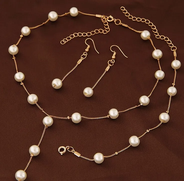 Simulated Pearl Fashion Jewelry Set For Women Girl Wedding Statement Necklace Earrings And Bracelet Set Party Jewellery 2020