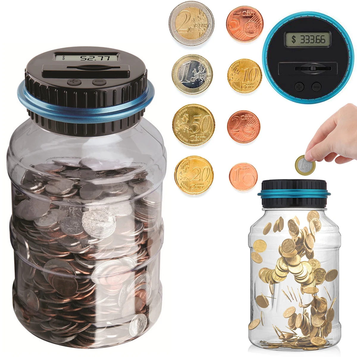

Gife Large Digital Coin Counting Money Saving Box Jar Bank LCD Display Coins Saving Gift For (Euro)