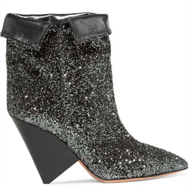 Mode Lady Tissu Filles Talons Abesire Bout Femmes Aiguilles Slip brown Pointu on Bottines Chaussures Black Élégantes Paillettes Nouvelle Habillées Bling N8mnOvw0y