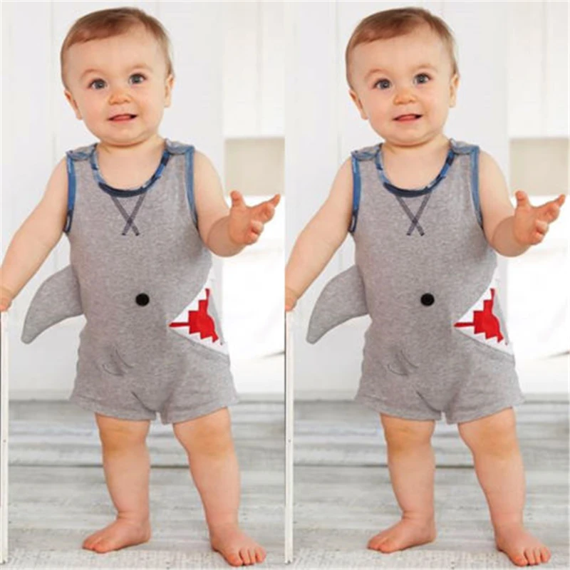 الوليد الرضع طفل رضيع القرش أكمام رومبير بدلة للجسم بذلة الزي Sunsuit