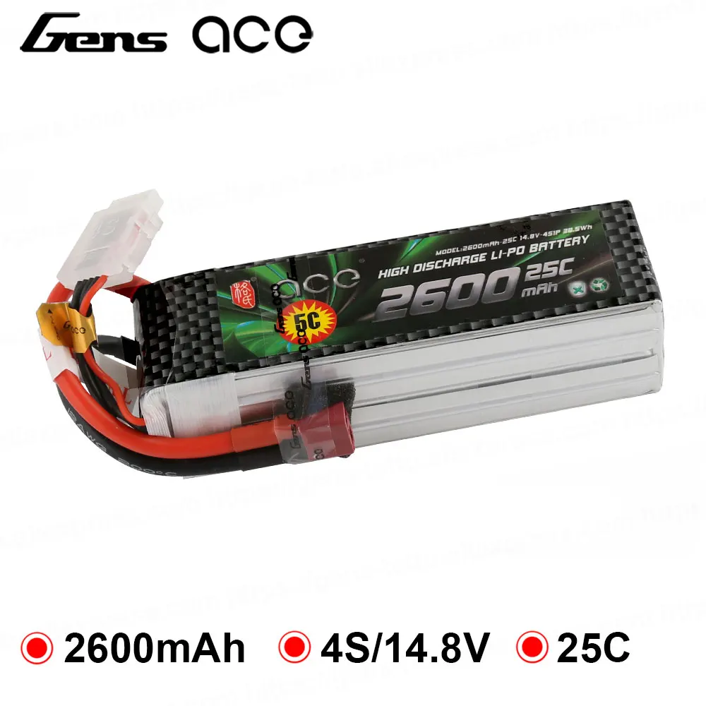 Аккумулятор Gens ace 2600 мАч 4S 14 8 в 25C 50C Lipo с разъемом Deans для вертолета YaTuo 450