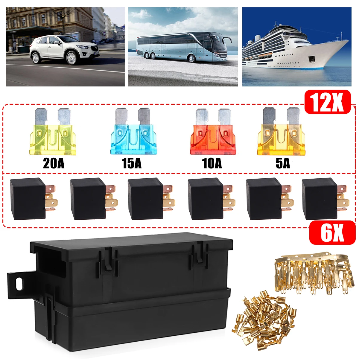 Relés do Carro do Automóvel com Caixa de Relé Fusíveis da Lâmina à Prova Água para Carros Preto Parte 6-way 6 Dwaterproof Barcos Marinhos Automotivos 12 v 80a