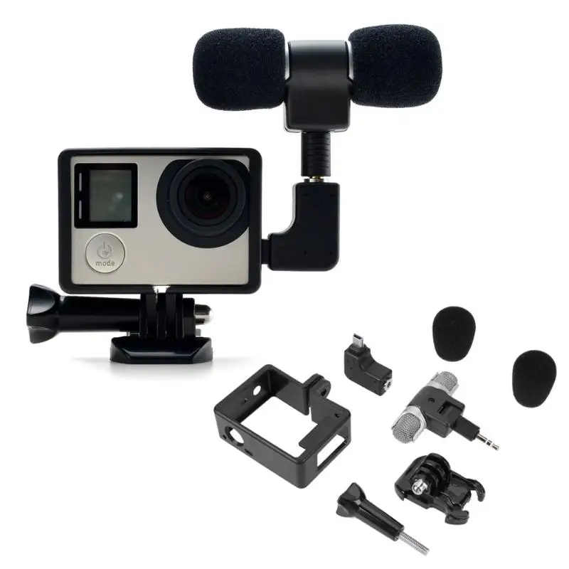 Для Gopro аксессуары Pro Mini Стерео микрофон + стандартный корпус для GoPro Hero 3/3 +/4 USB до 3 5