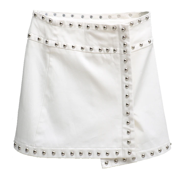 Женская юбка с асимметричными заклепками и завышенной талией однотонная